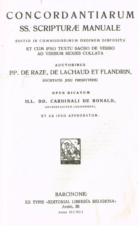 Concordantiarum Ss. Scripturae Manuale Editio In Commodissimum Ordinem Disposita - copertina