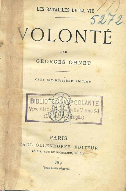 Volonte' - Georges Ohnet - copertina