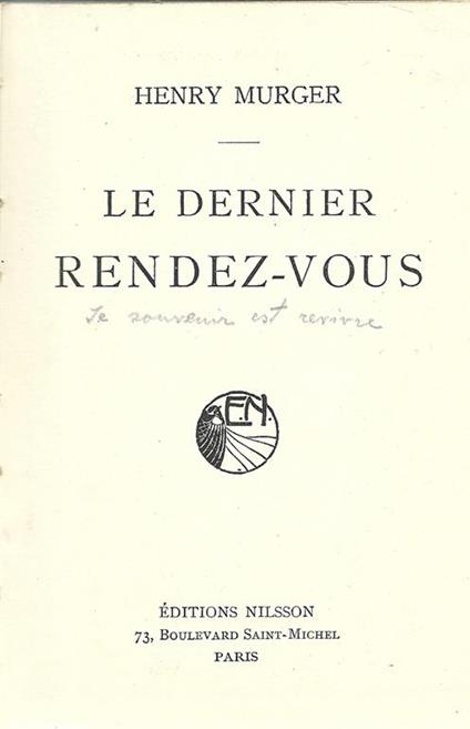 Le Dernier Rendez-Vous - Henry Murger - copertina