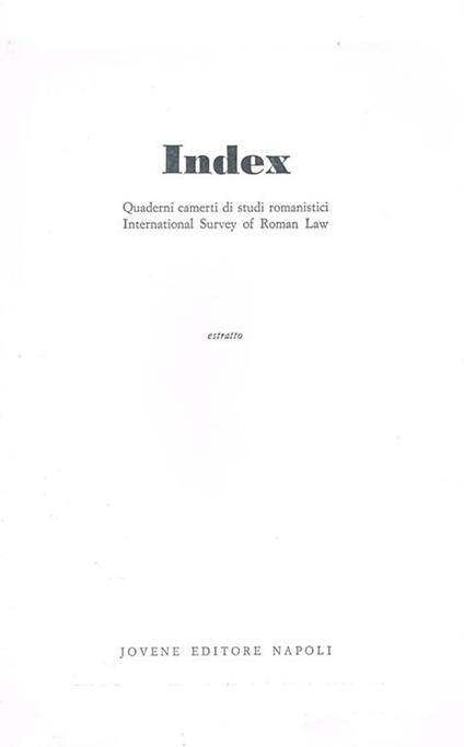 Index. Quaderni Camerti Di Studi Romanistici. International Survey Of Roman Law. Estratto - copertina