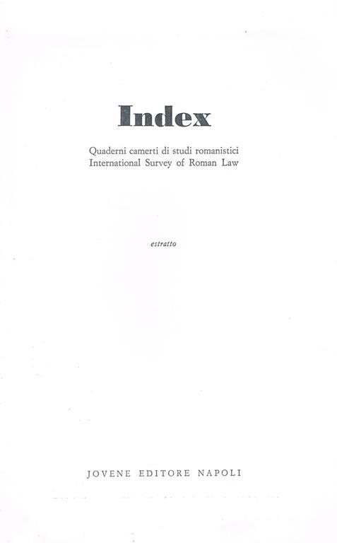 Index. Quaderni Camerti Di Studi Romanistici. International Survey Of Roman Law. Estratto - copertina