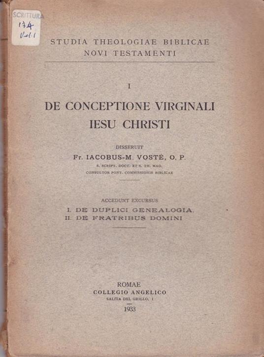 De conceptione virginali Iesu Christi. Vol.I - copertina