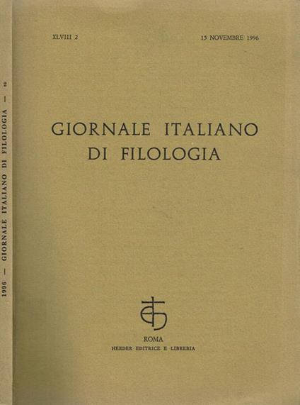 Giornale Italiano Di Filologia Anno Xlviii N.2 - Nino Scivoletto - copertina