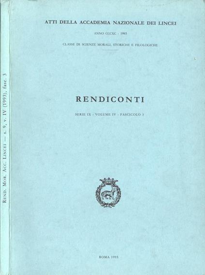 Rendiconti Serie IX. Volume IV. Fascicolo 3 - copertina
