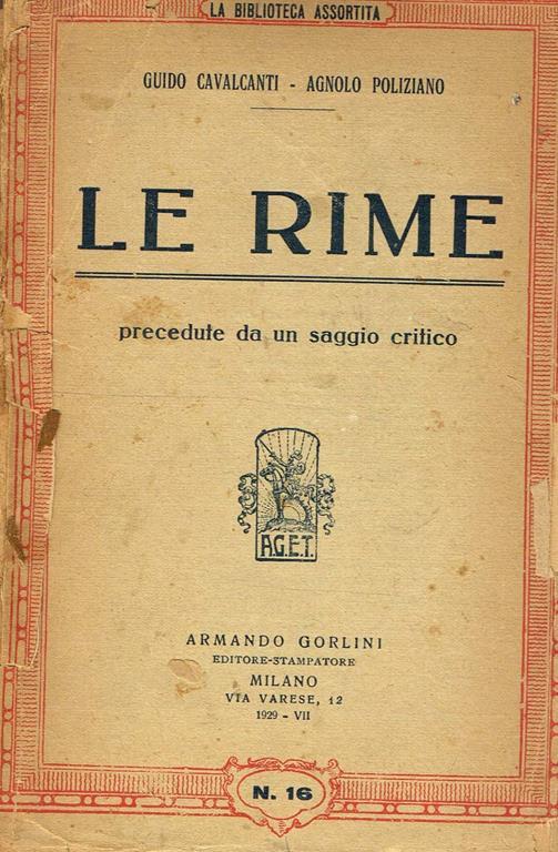 Le Rime - Guido Cavalcanti - copertina