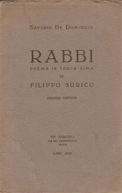 Rabbi Poema in terza rima di Filippo Sùrico - Saverio De Dominicis - copertina
