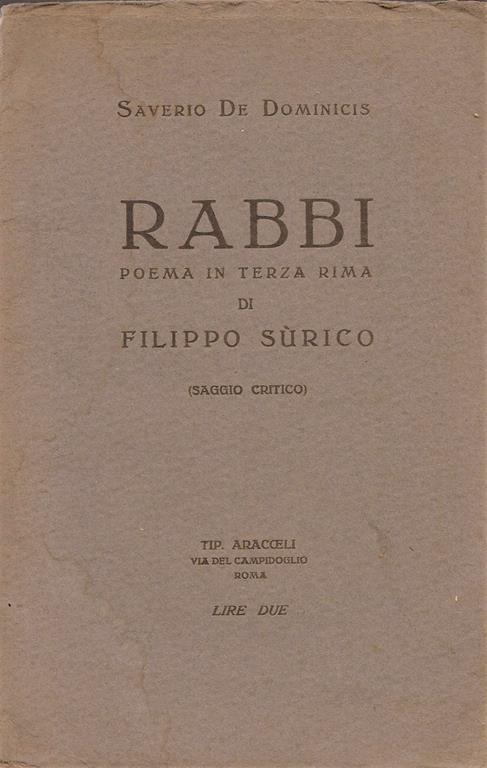 Rabbi Poema in terza rima di Filippo Sùrico - Saverio De Dominicis - copertina
