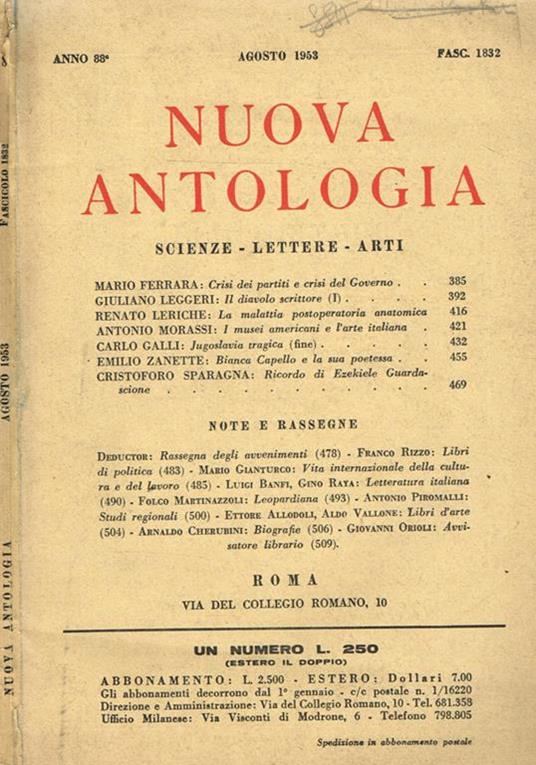 Nuova Antologia. Scienze Lettere Arti Anno 88 Fasc.1832 - copertina