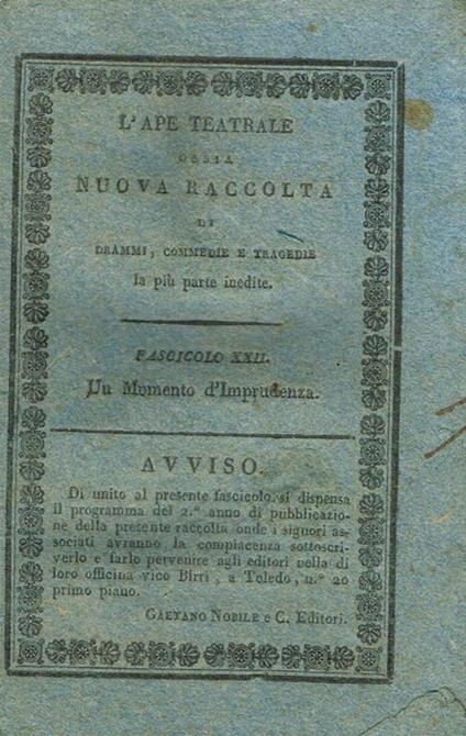 Un Momento D'Imprudenza Commedia In 3 Atti - copertina