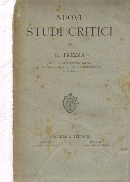 Nuovi Studi Critici - Giuseppe Sergi - copertina