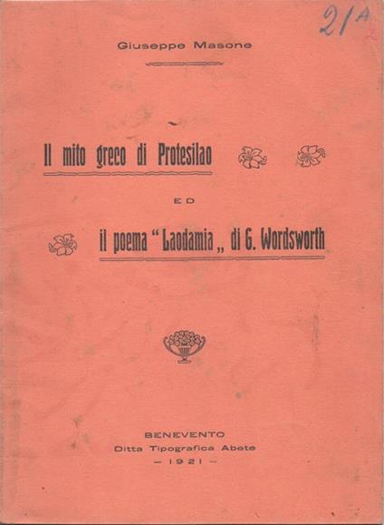 Il mito greco di Protesilao ed Il poema "Laodamia" di G. Wordsworth - copertina