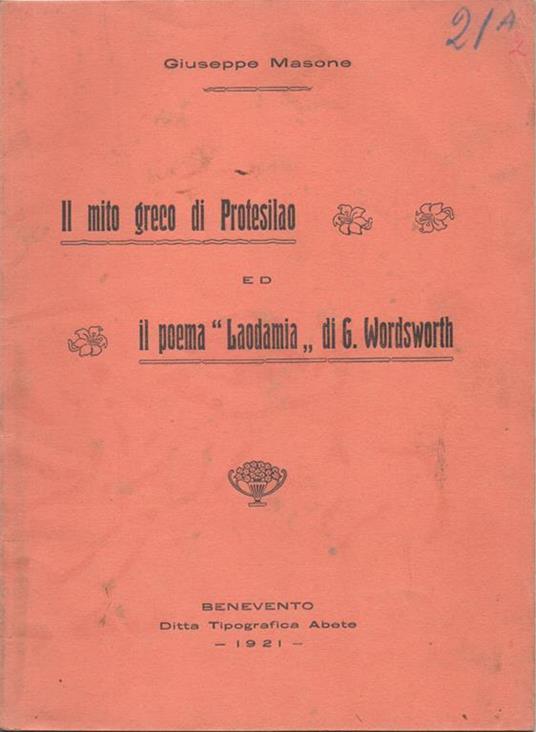 Il mito greco di Protesilao ed Il poema "Laodamia" di G. Wordsworth - copertina