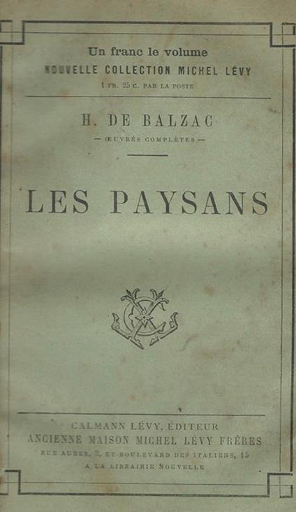 Les Paysans - Honoré de Balzac - copertina