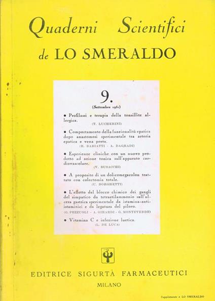 Quaderni Scientifici de lo Smeraldo - copertina