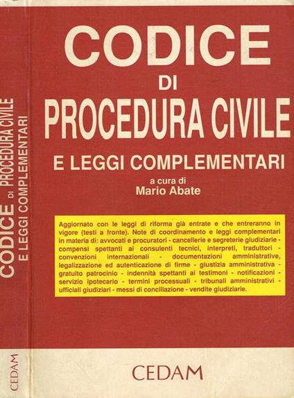 Codice Di Procedura Civile E Leggi Complementari - copertina