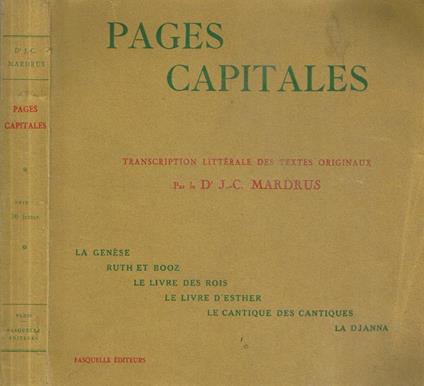 Pages Capitales La Genese, Ruth Et Booz, Le Livre Des Rois, Le Livre D'Esther, Le Cantique Des Cantiques, La Djanna - copertina