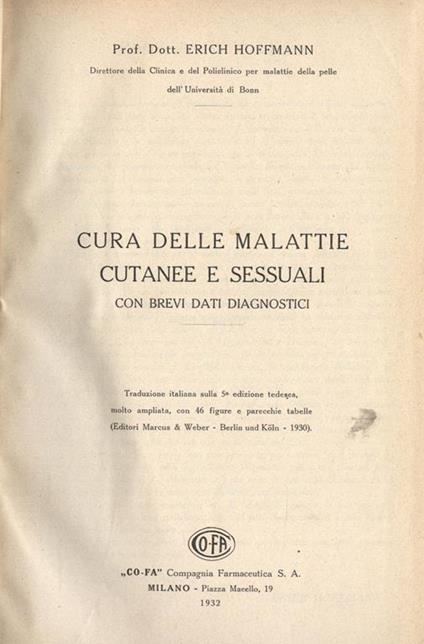 Cura delle malattie cutanee e sessuali con brevi dati diagnostici - Erich Hoffmann - copertina