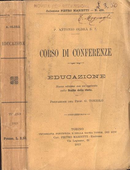 Educazione Corso di conferenze - Antonio Oldrà - copertina