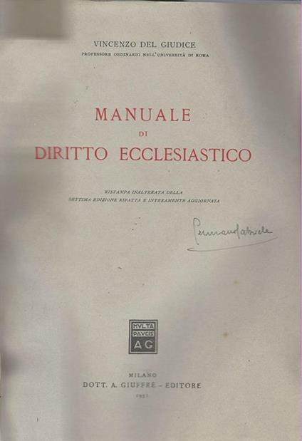 Mauale Di Diritto Ecclesiastico - Vincenzo Del Giudice - copertina