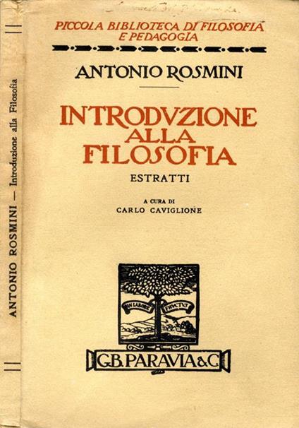 Introduzione Alla Filosofia Estratti - Antonio Rosmini - copertina