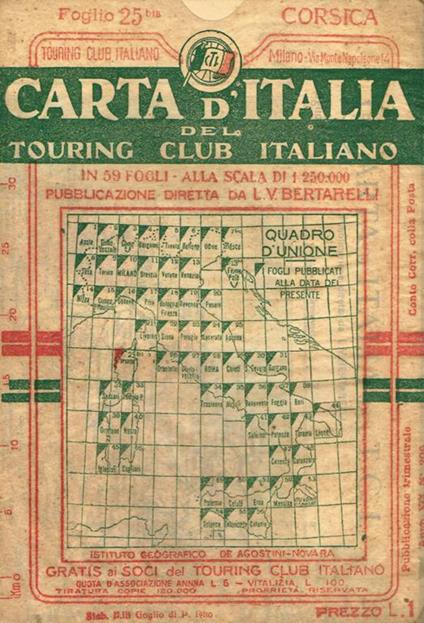 Corsica Foglio 25Bis. Carta D'Italia Del Touring Club Italiano - Luigi V. Bertarelli - copertina