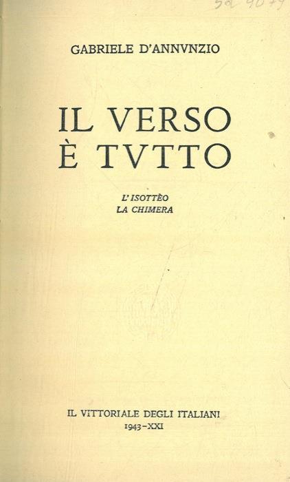 Il verso è tvtto. L’Isotteo. La Chimera - Gabriele D’Annunzio - copertina