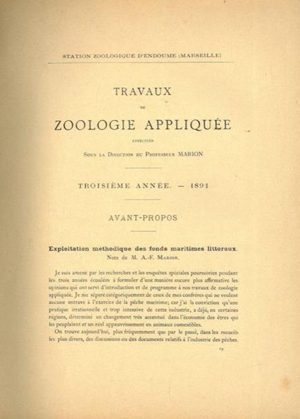 Travaux de Zoologie appliquè  - A. Marion - copertina