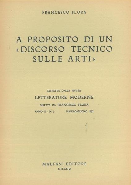 A proposito di un "discorso tecnico sulle arti" - Francesco Flora - copertina