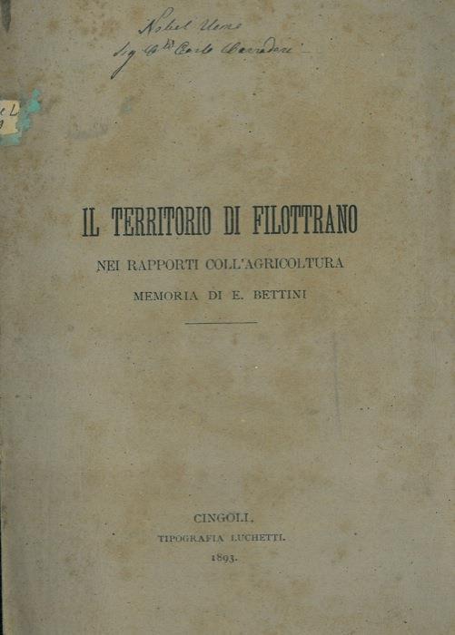 Il territorio di Filottrano nei rapporti coll'agricoltura - Filippo Bettini - copertina
