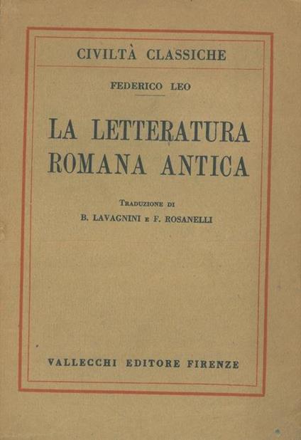 La letteratura romana antica - Federico Leo - copertina
