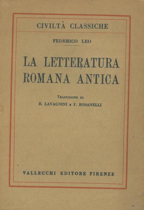 La letteratura romana antica - Federico Leo - copertina