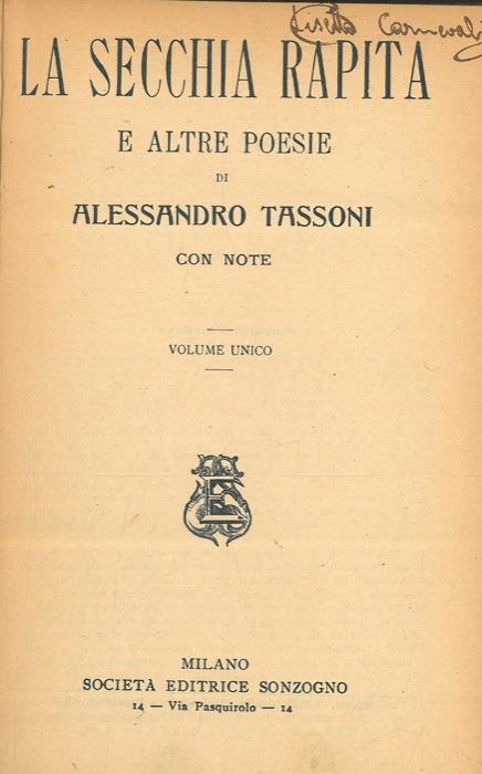 La secchia rapita e altre poesie - Alessandro Tassoni - copertina