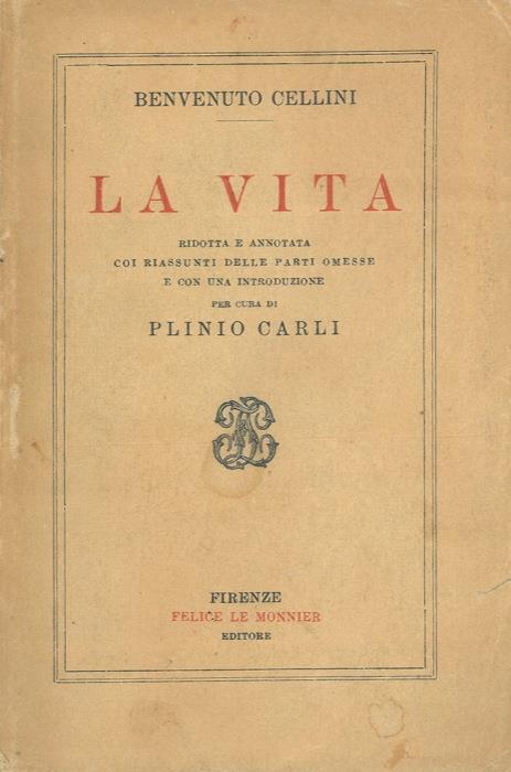 La vita - Benvenuto Cellini - copertina
