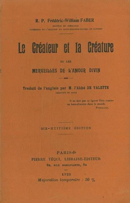 Le Createur et la creature ou les merveilles de l'amour divin - Frederick William Faber - copertina