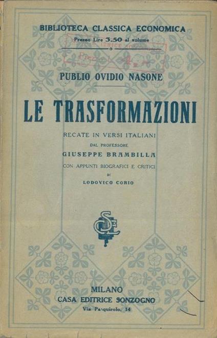 Le trasformazioni - P. Nasone Ovidio - copertina
