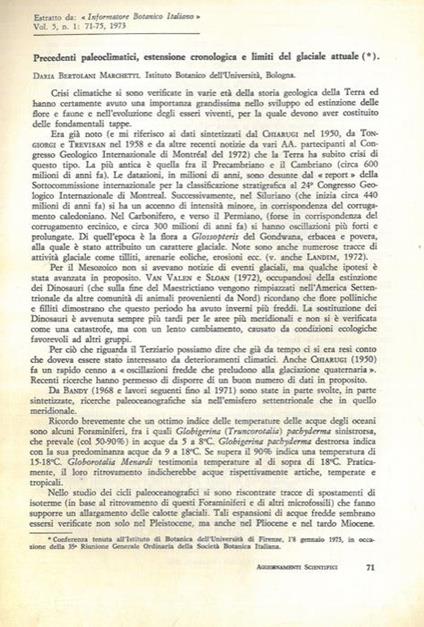 Precedenti paleoclimatici, estensione cronologica e limiti del glaciale attuale - Daria Bertolani Marchetti - copertina