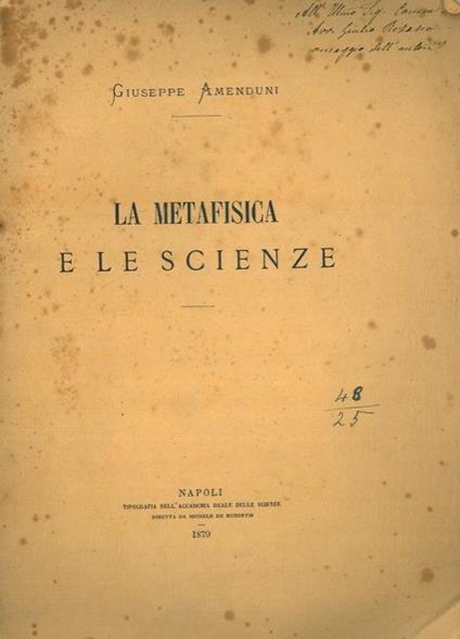 La metafisica e le scienze - Giuseppe Amenduni - copertina