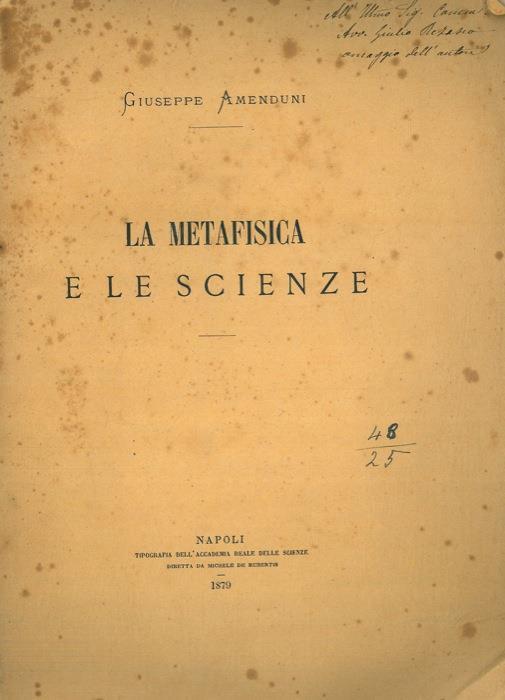 La metafisica e le scienze - Giuseppe Amenduni - copertina