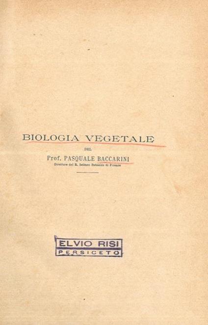 Biologia vegetale - Pasquale Baccarini - copertina