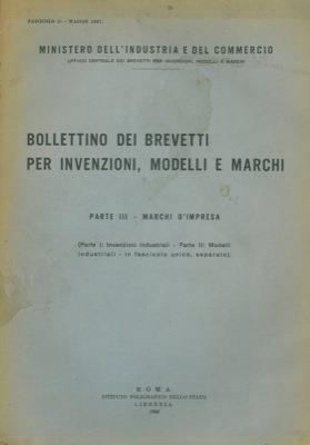 Bollettino dei brevetti per invenzioni, modelli e marchi. Parte III. marchi d'impresa. Fascicolo 5° - copertina
