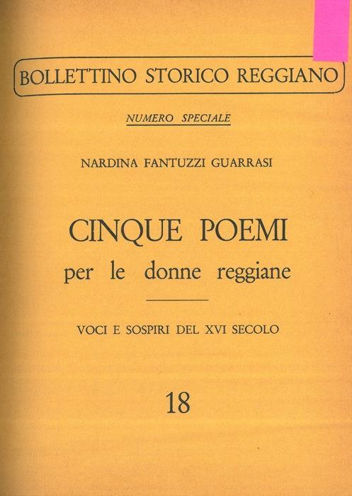 Cinque poemi per le donne reggiane. Voci e sospiri del XVI secolo - copertina