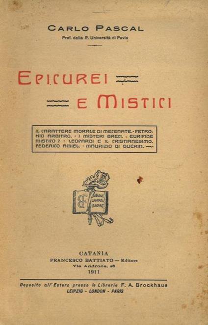 Epicurei e Mistici - Carlo Pascal - copertina