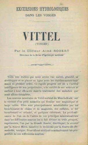Excursion hydrologiques dans les Vosges. Vittel - Aimé Robert - copertina