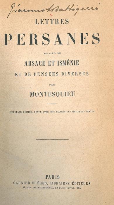 Lettres persanés suivies de Arsace et Ismènie et de pensées diverses - Charles L. de Montesquieu - copertina