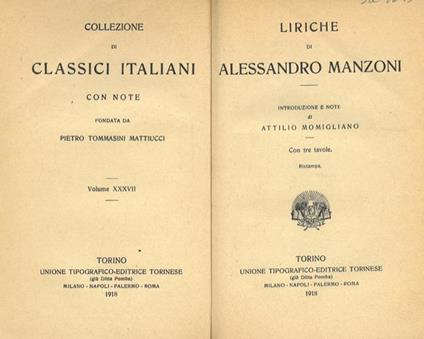 Liriche. Introduzione e note di Attilio Momigliano - Alessandro Manzoni - copertina
