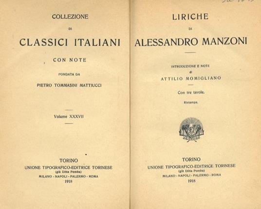 Liriche. Introduzione e note di Attilio Momigliano - Alessandro Manzoni - copertina