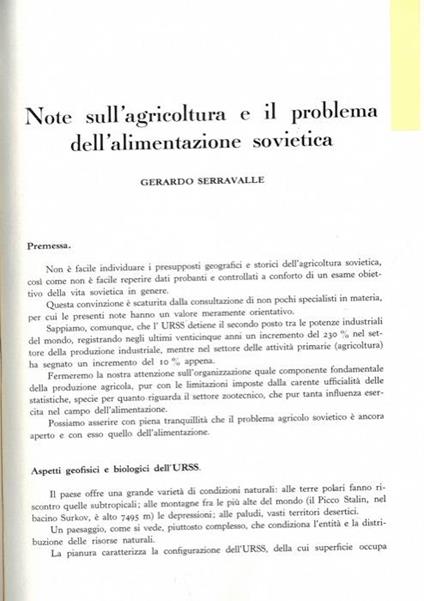Note sull'agricoltura e il problema dell'alimentazione sovietica - Gerardo Serravalle - copertina