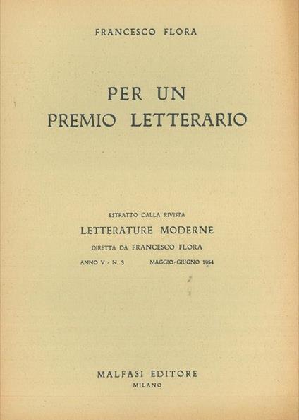 Per un premio letterario - Francesco Flora - copertina