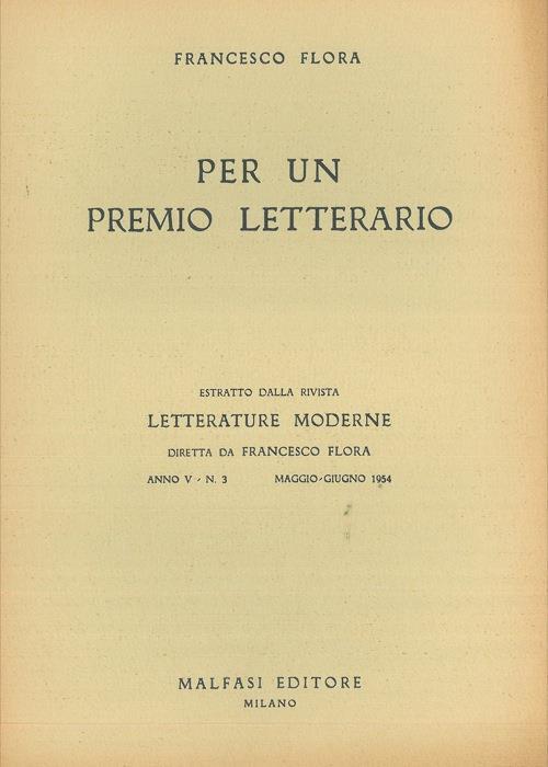 Per un premio letterario - Francesco Flora - copertina