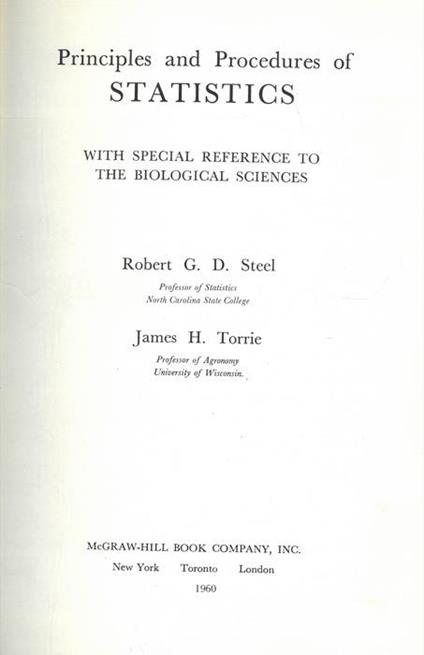 Principles and Procedures of Statistics. With Special Reference to the Biological Sciences - copertina
